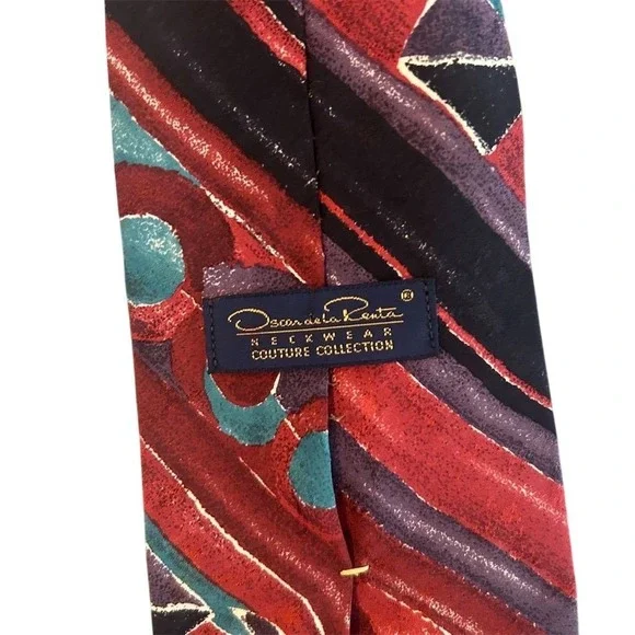 VTG Oscar de la Renta Couture Collection Men's 100% Silk Neckwear Tie Abstract - Picture 5 of 8